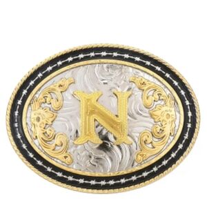 New Gold, Black, and Silver Colored Western Belt Buckle, Letter N, T3MISB7D